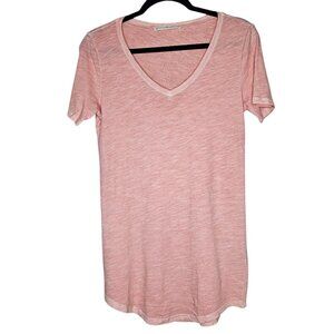 Peruvian connection  XS Peach Orange Space Dye Short Sleeve V Neck TShirt Cotton